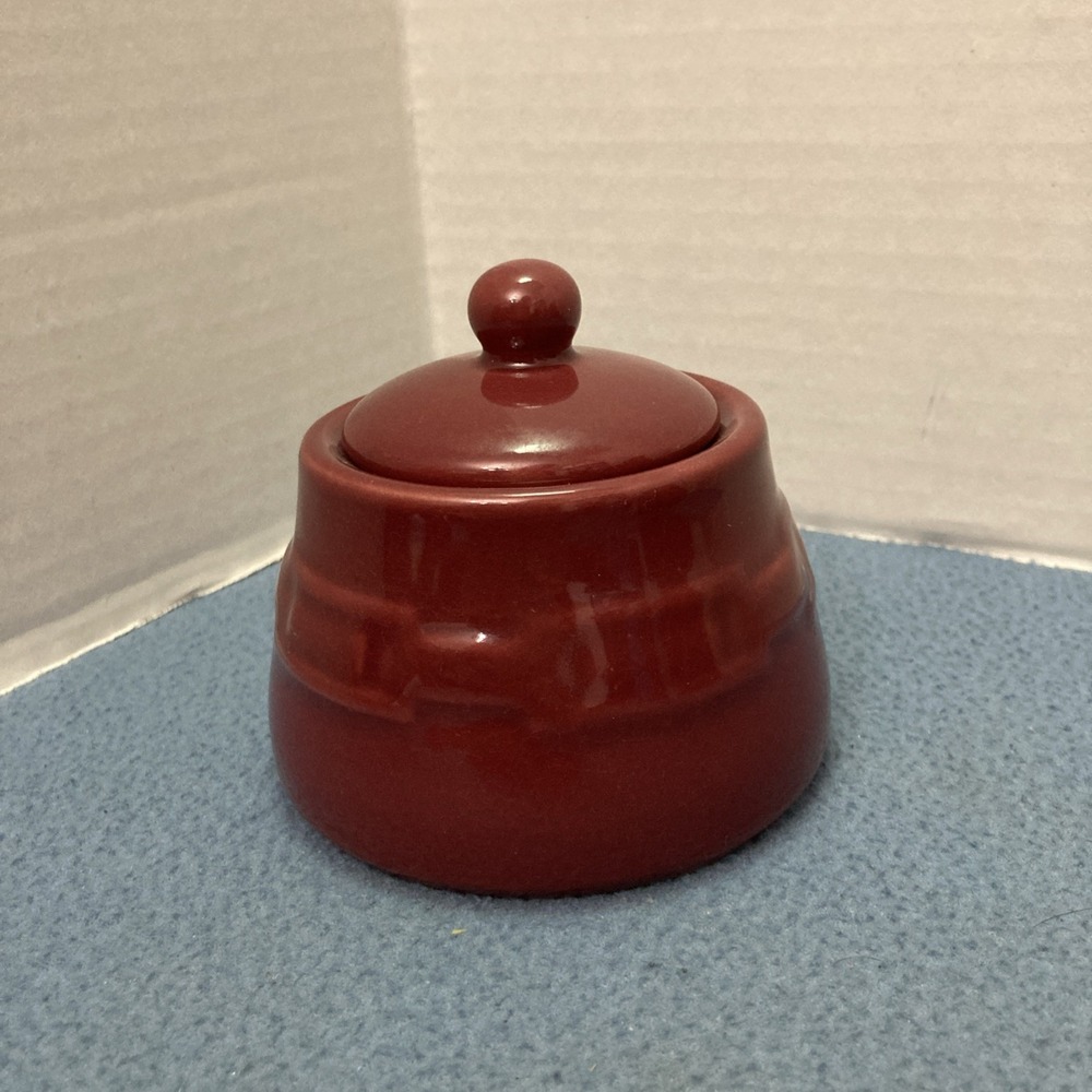 Longaberger Pottery Woven Traditions Paprika Vitrified Cottage Sugar Bowl w/Lid